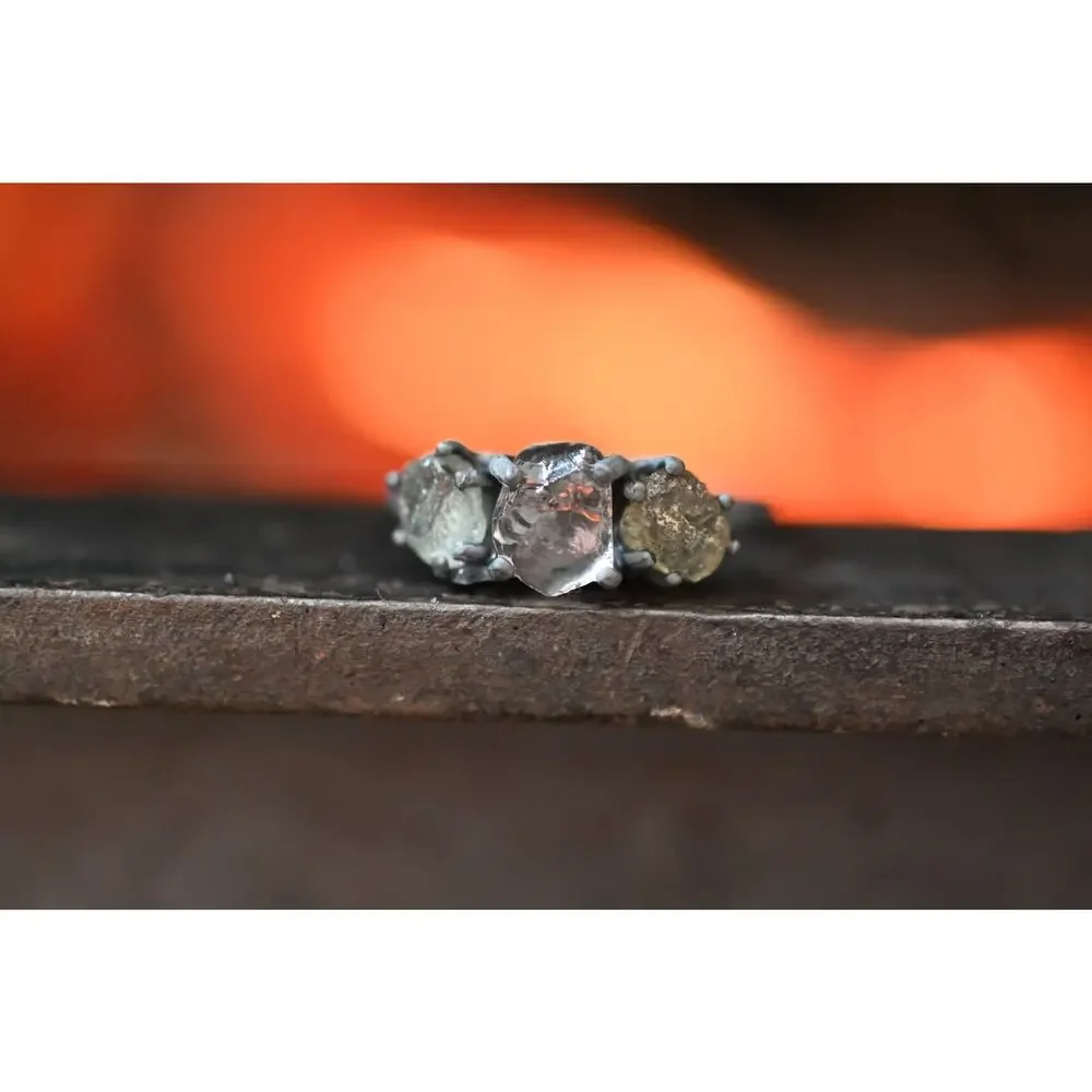 Unique Engagement Ring Raw Diamond Ring Raw Sapphire Ring